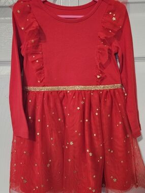Cat & Jack Red Girls' Long Sleeve Dress with Tulle Skirt